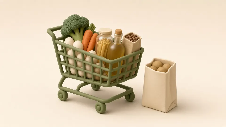 A shopping cart filled with a normal weekly grocery shop