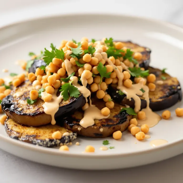 Eggplant steaks, chickpeas & tahini
