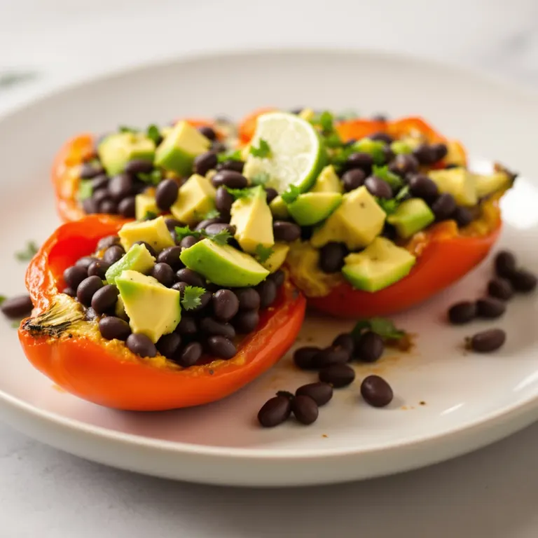 Black bean pepper boats with avocado