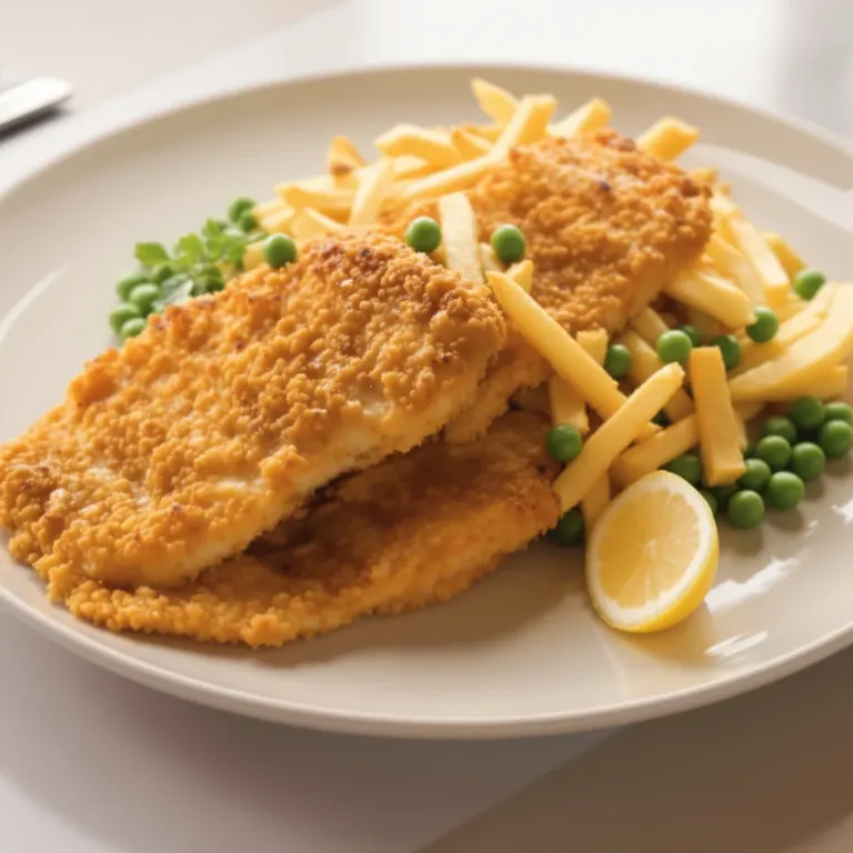 Crumbed white fish, peas & fries