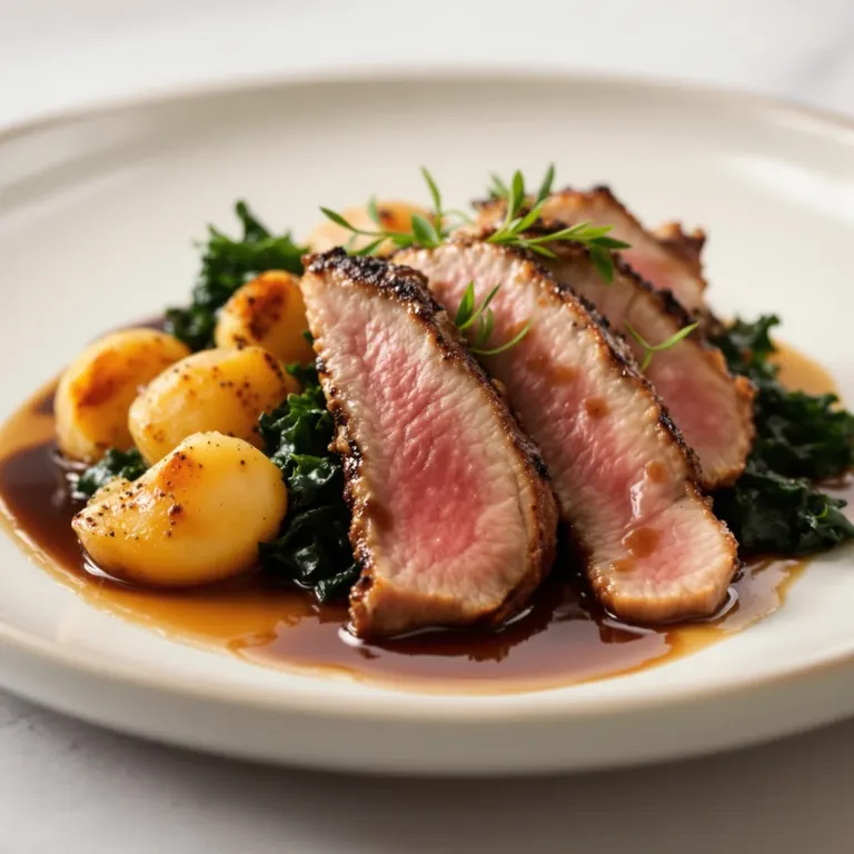 Balsamic duck, baby potatoes & greens