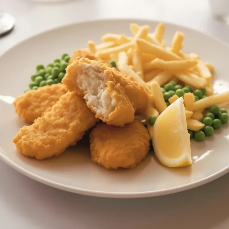 Fish-finger strips, peas & fries