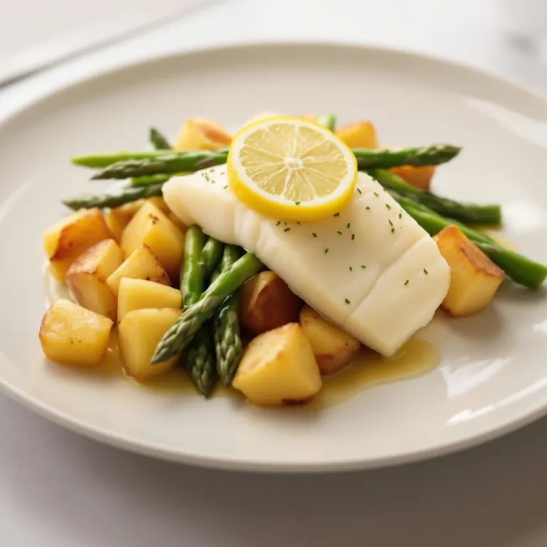 Lemon white fish, asparagus & potatoes