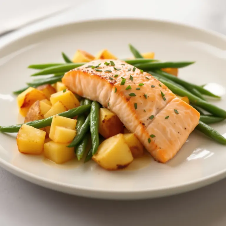 Lemon salmon, potatoes & green beans