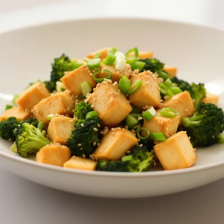 Sesame tofu with broccoli & scallions