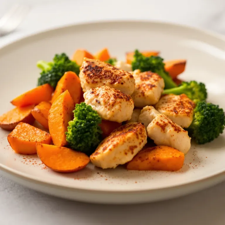 Paprika chicken, sweet potato wedges & broccoli