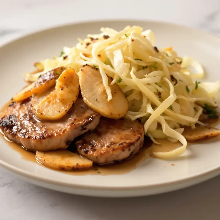 Pork chops with apple & cabbage