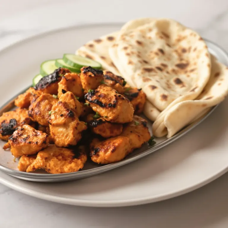 Tikka chicken bites, naan & cucumber