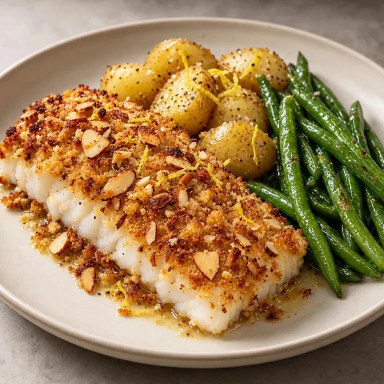 Almond Crusted Cod with Lemon Potatoes