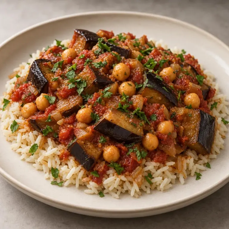 Eggplant, tomato, and chickpea skillet