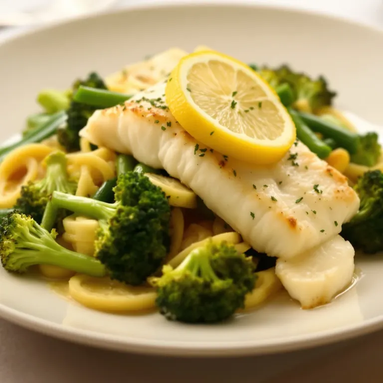 Baked white fish with lemon and greens
