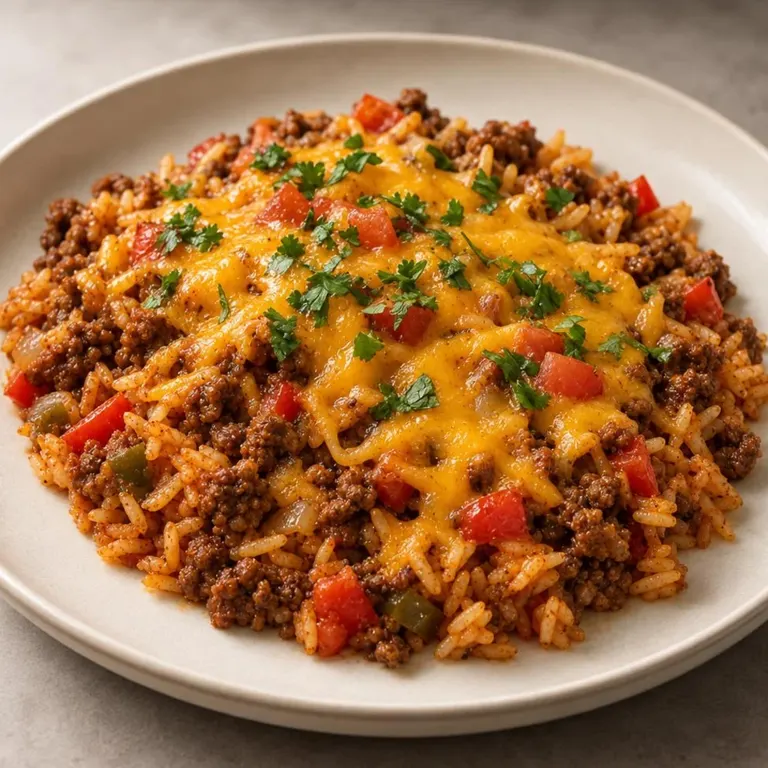 Beef taco skillet with rice and cheddar
