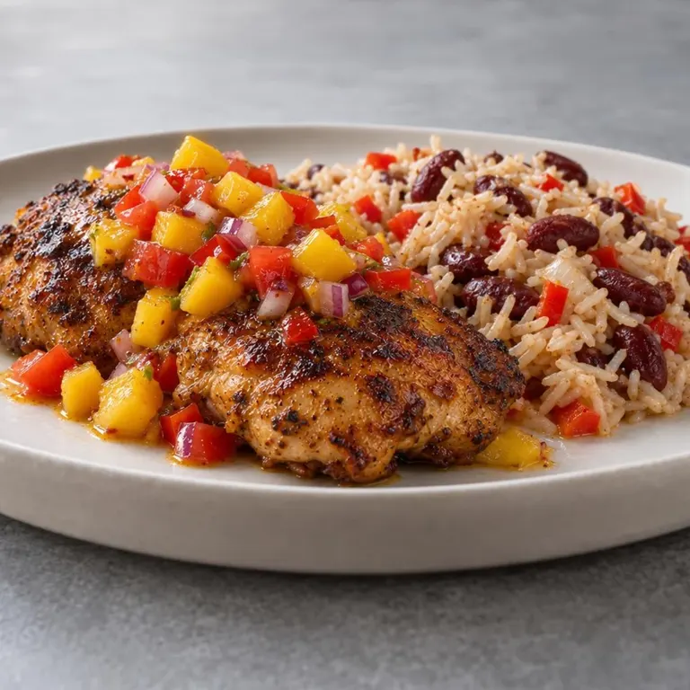 Caribbean Mango Chicken with Rice & Beans