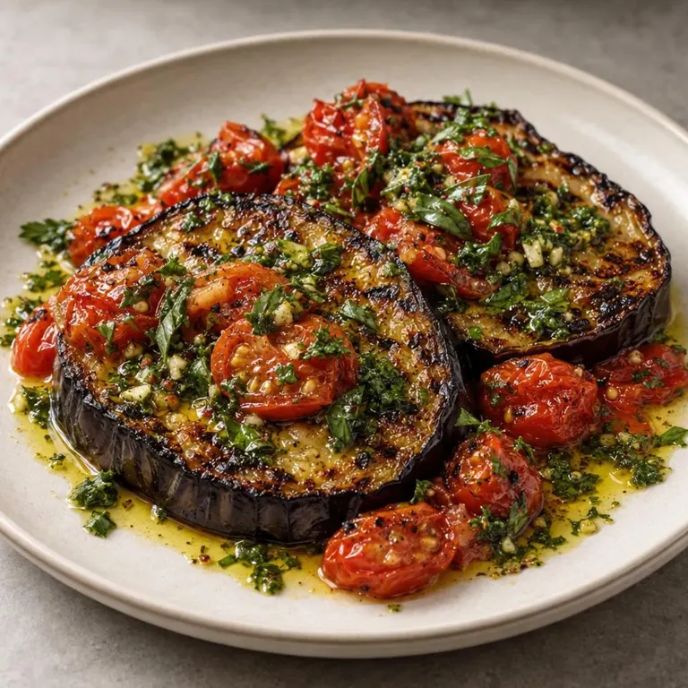 Charred Eggplant Steaks with Herb Oil
