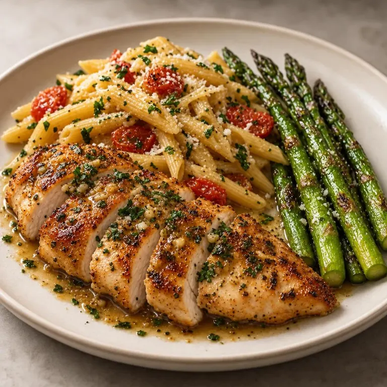 Chicken with asparagus and gluten-free pasta