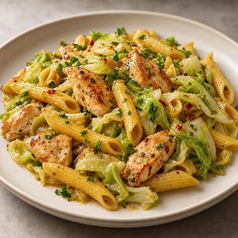Chicken with cabbage and gluten-free pasta