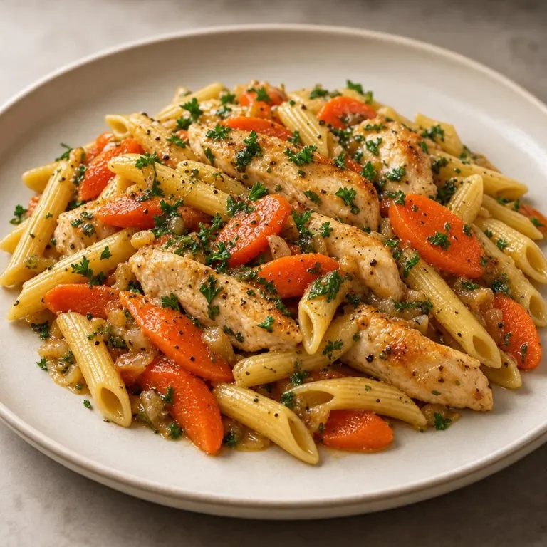 Chicken with carrots and gluten-free pasta