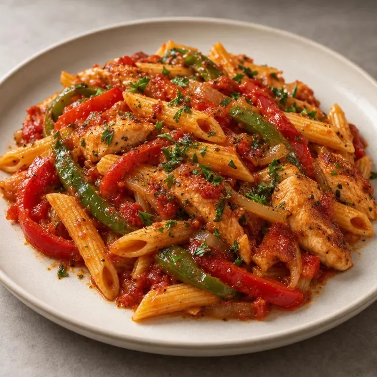 Chicken with peppers and gluten-free pasta
