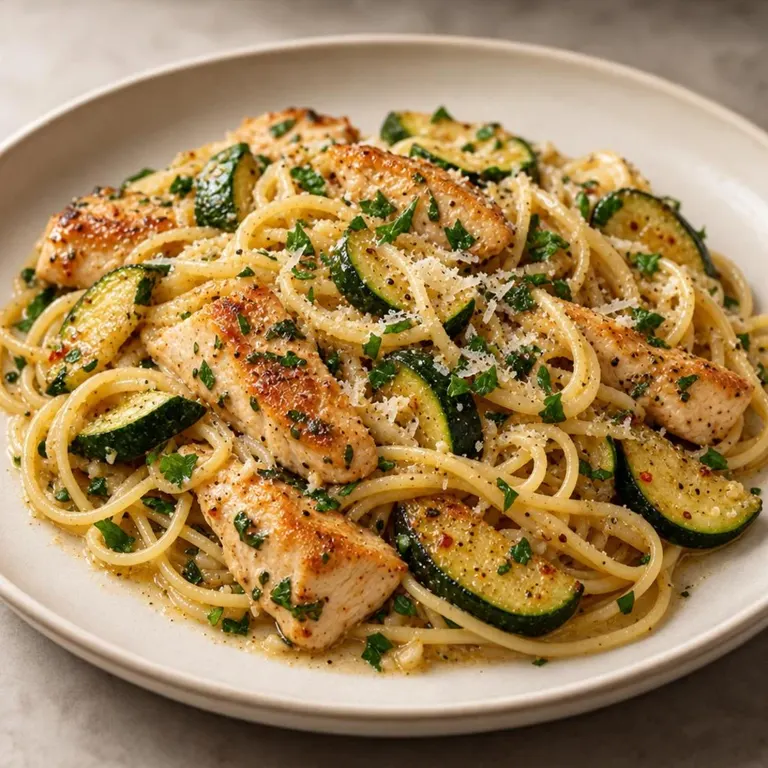 Chicken with zucchini and gluten-free pasta