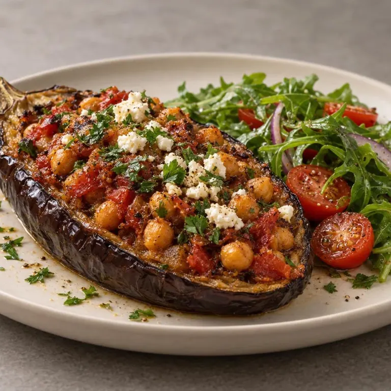 Chickpea-stuffed eggplant