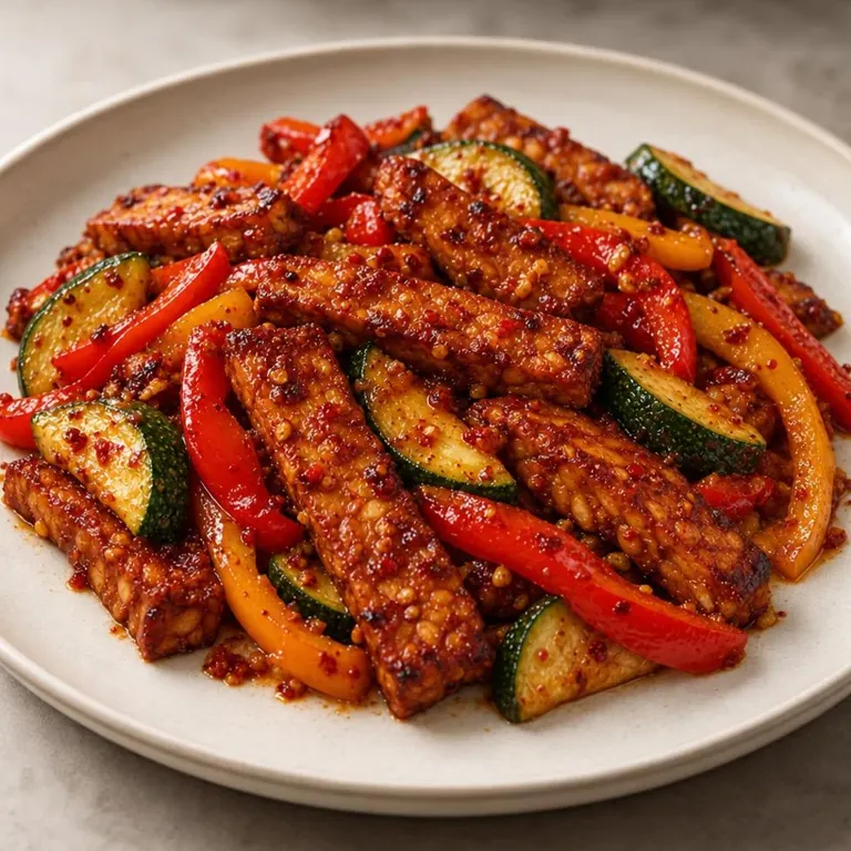 Chili Lime Tempeh with Peppers & Zucchini