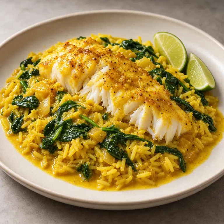 Turmeric coconut fish rice