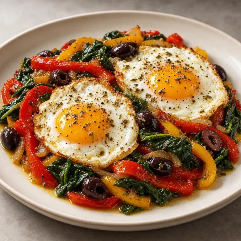 Eggs with Sautéed Peppers & Olives