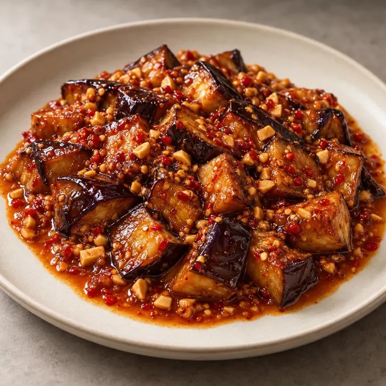 Peanut eggplant air-fry cubes