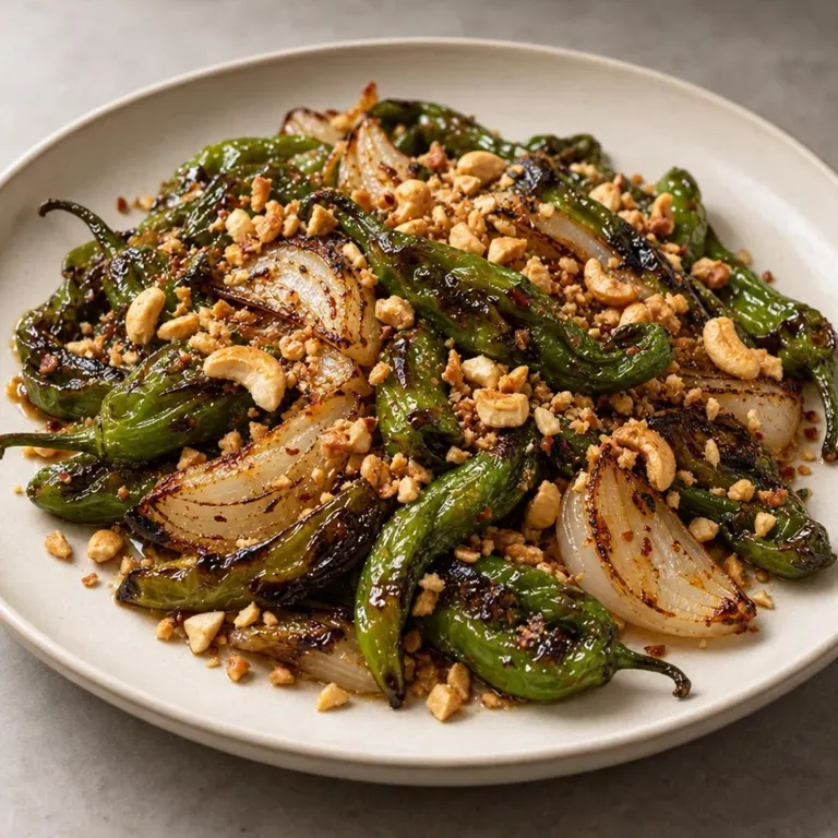 Grilled cashew peppers onion