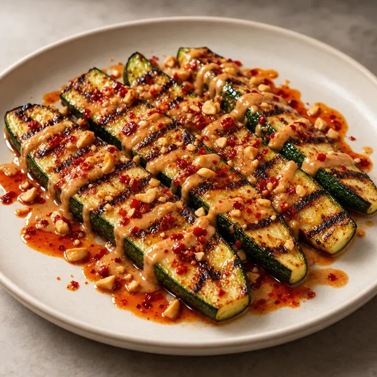 Grilled peanut zucchini planks