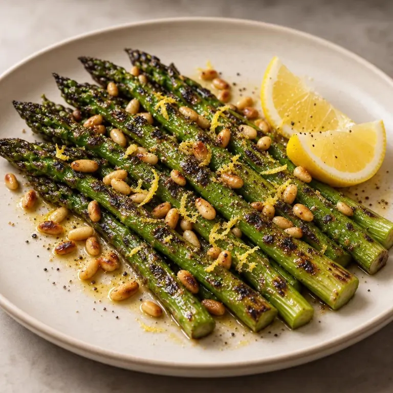 Grilled pine-nut asparagus