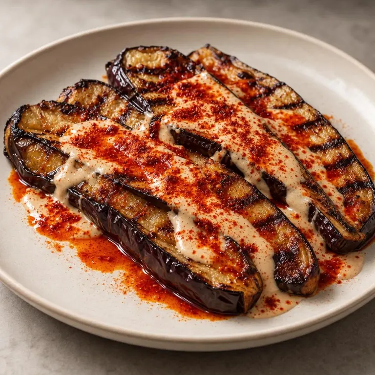 Grilled tahini eggplant slabs