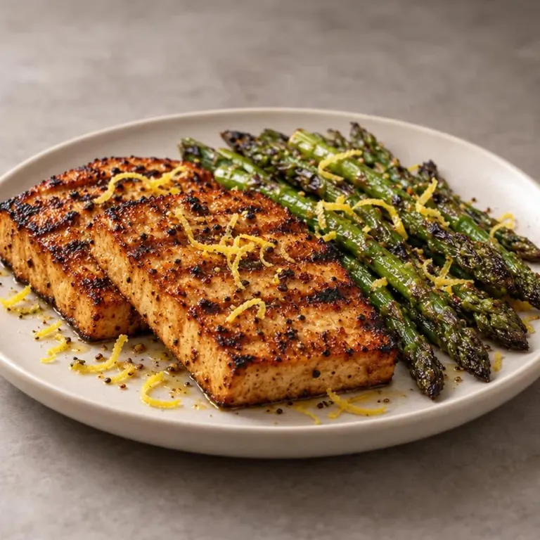 Grilled lemon asparagus tofu