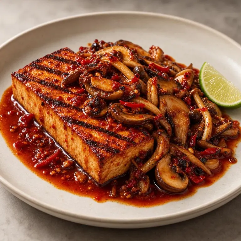 Grilled chili mushroom tofu