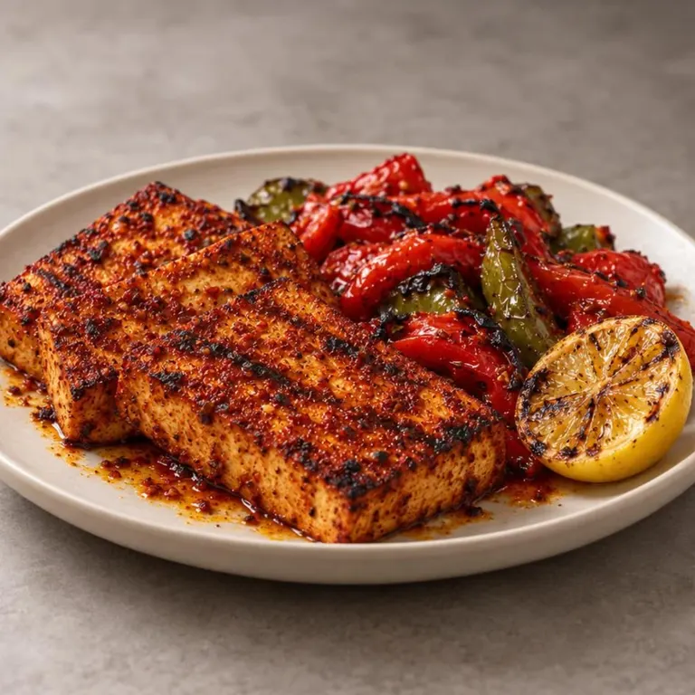 Grilled paprika pepper tofu