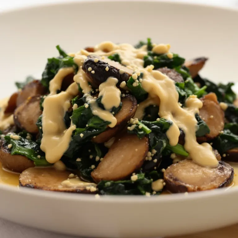 Tahini spinach mushroom skillet