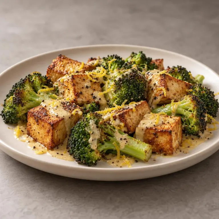 Tahini broccoli tofu skillet