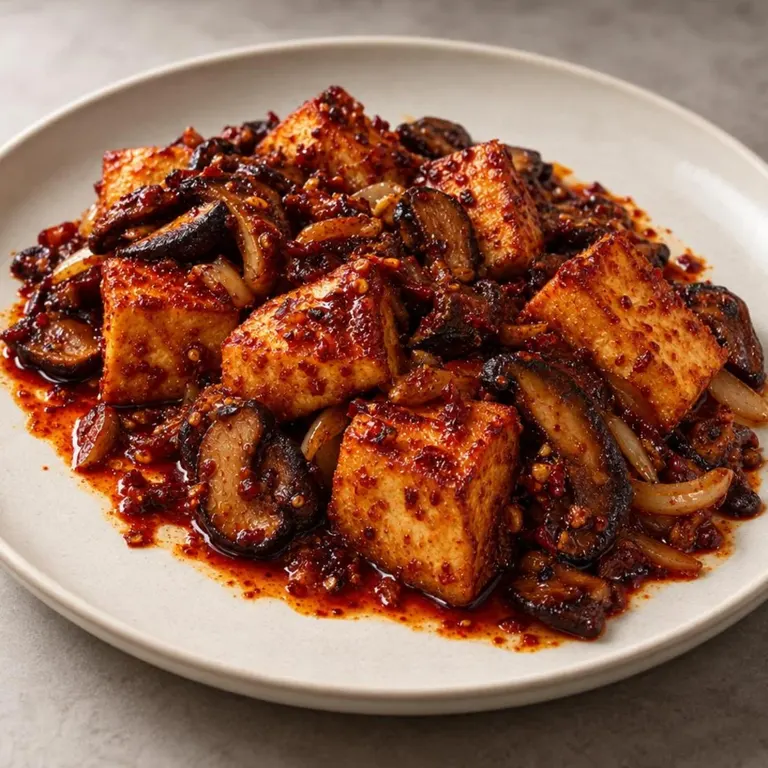 Chili mushroom tofu skillet