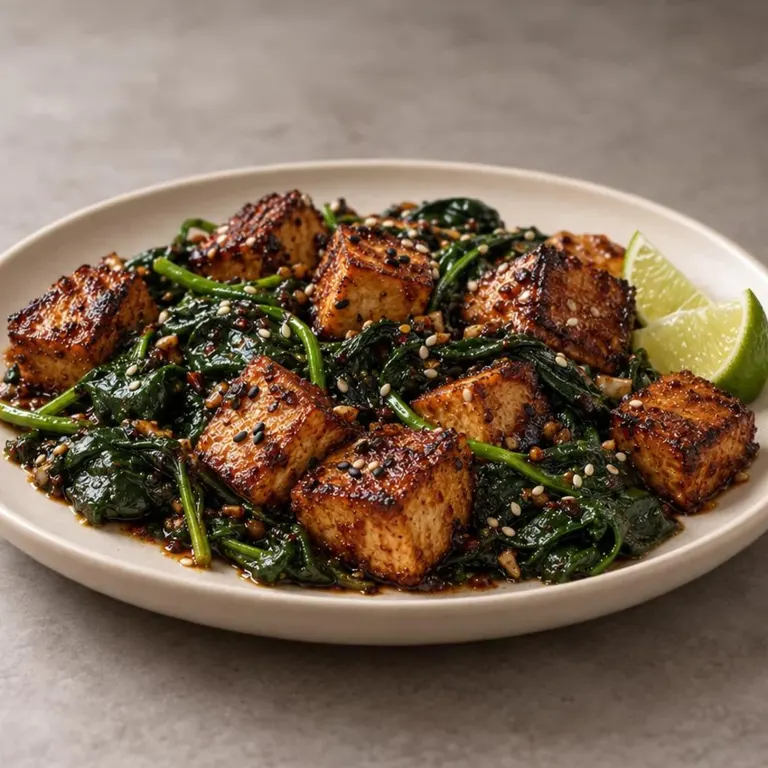 Sesame spinach tofu skillet