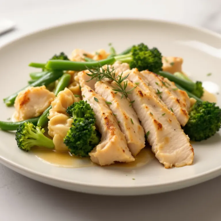 Garlic chicken with broccoli and beans