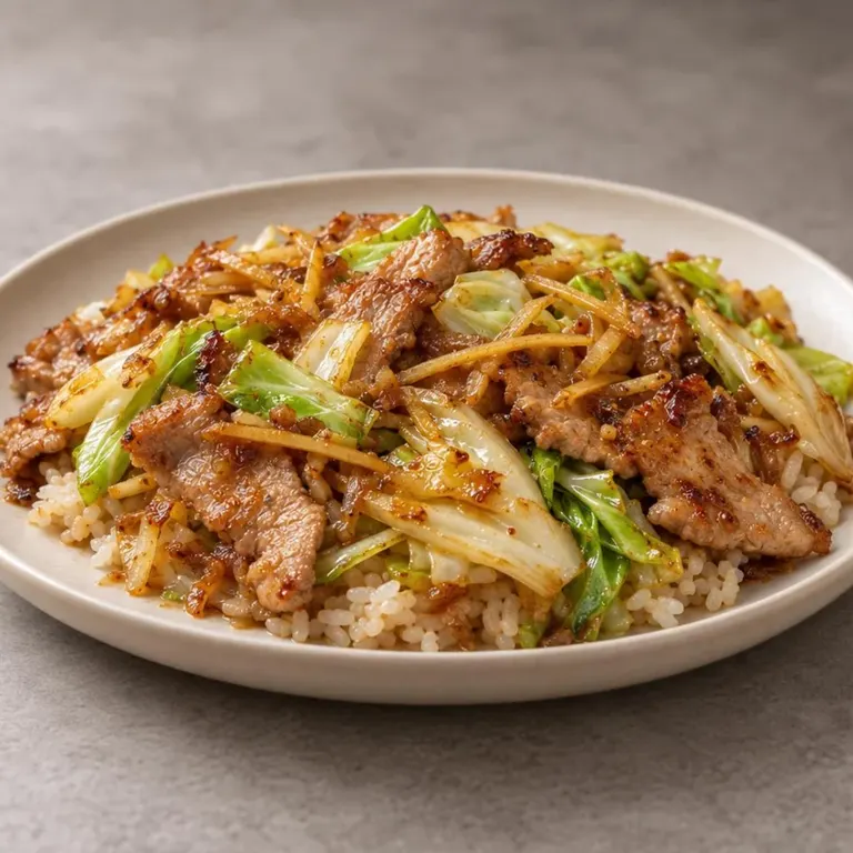 Ginger pork rice with cabbage