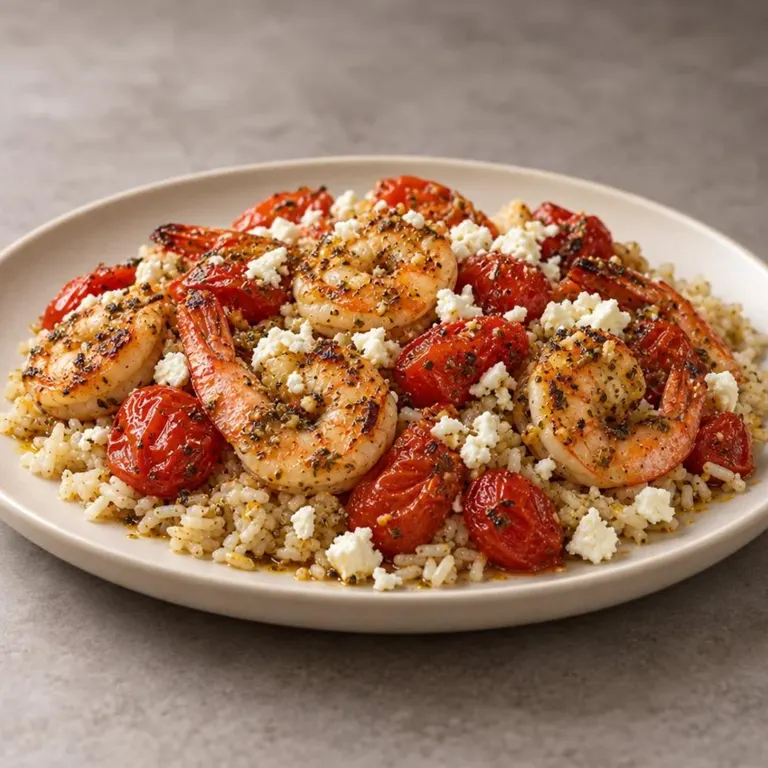Greek oregano shrimp with rice and feta