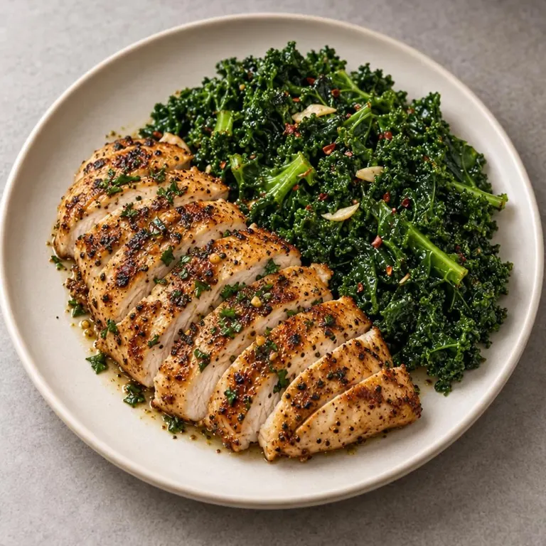 Grilled chicken and kale