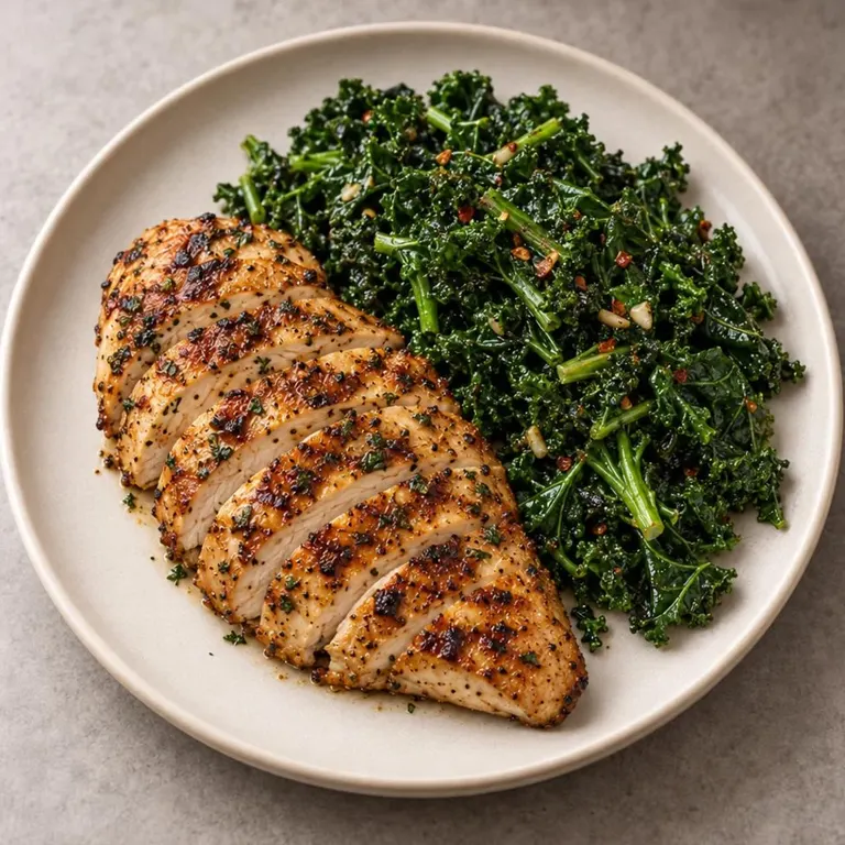 Grilled chicken and kale