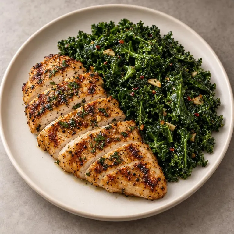 Grilled chicken and kale