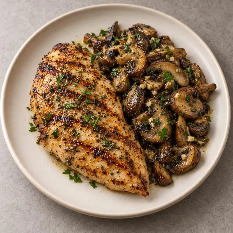 Grilled chicken and mushrooms