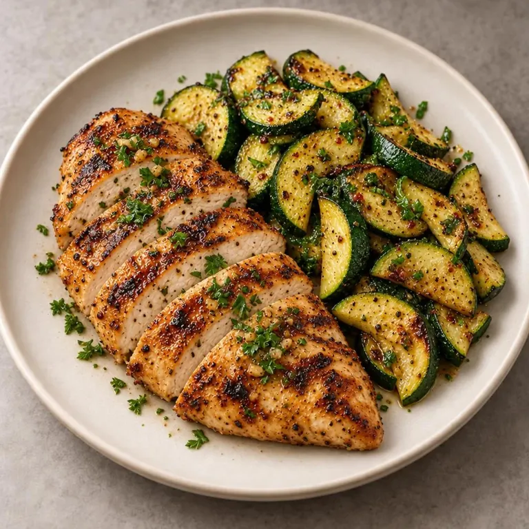 Grilled chicken and zucchini
