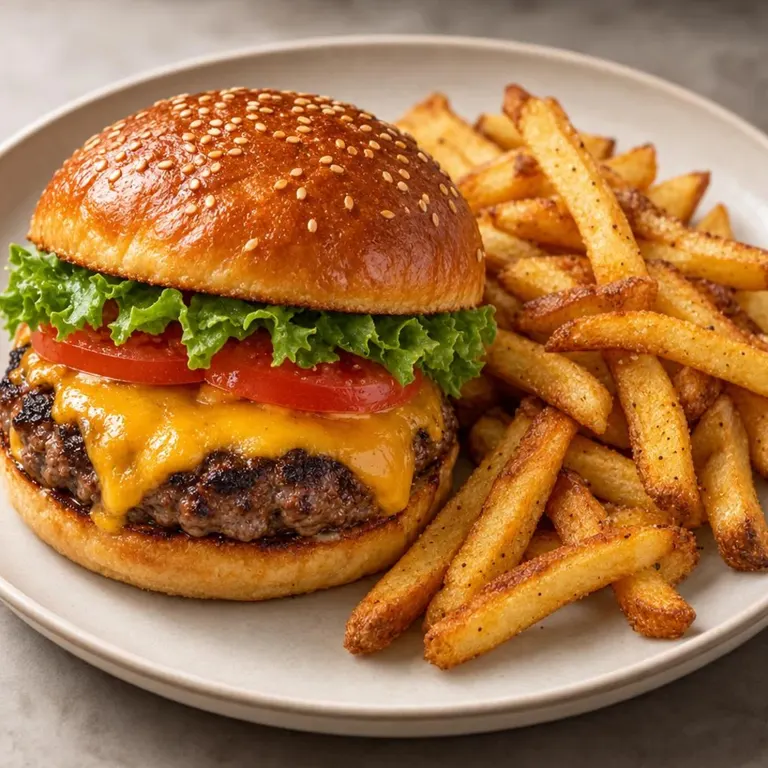 Grilled Cheeseburgers with Fries
