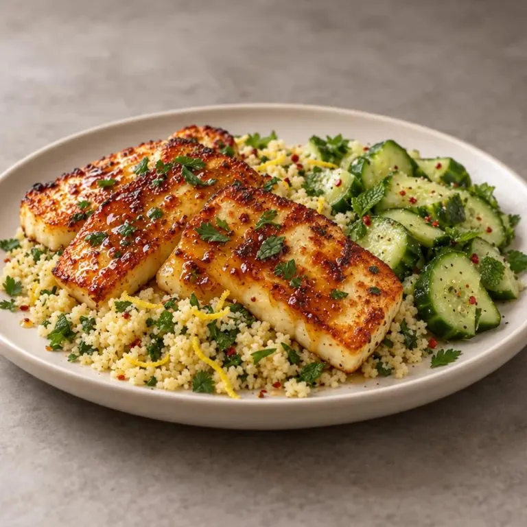Honey-lemon halloumi with couscous