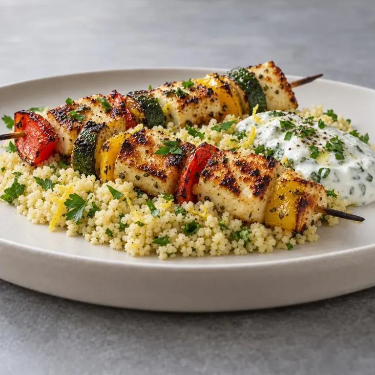 Halloumi Veg Skewers with Couscous